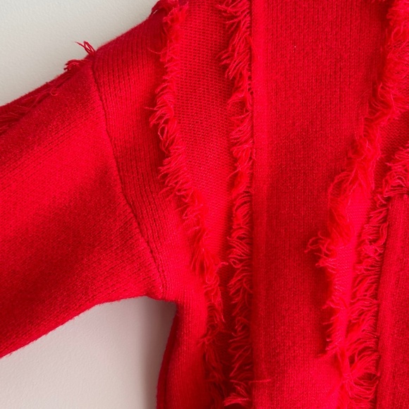 ontwelfth Red Fringey Sweater, Bright Red Knit Crewneck Sweater, Size Medium - Picture 7 of 16